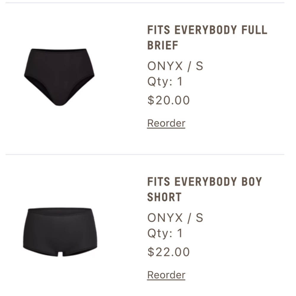 Skims 2 underwear in black size small